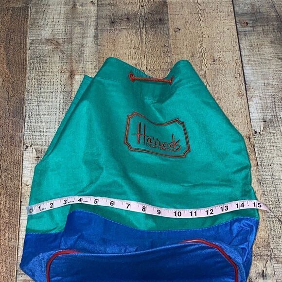 Harrods Knightsbridge Dark Colorblock Embroidered Bag Duffle Backpack Drawstring - Picture 10 of 11